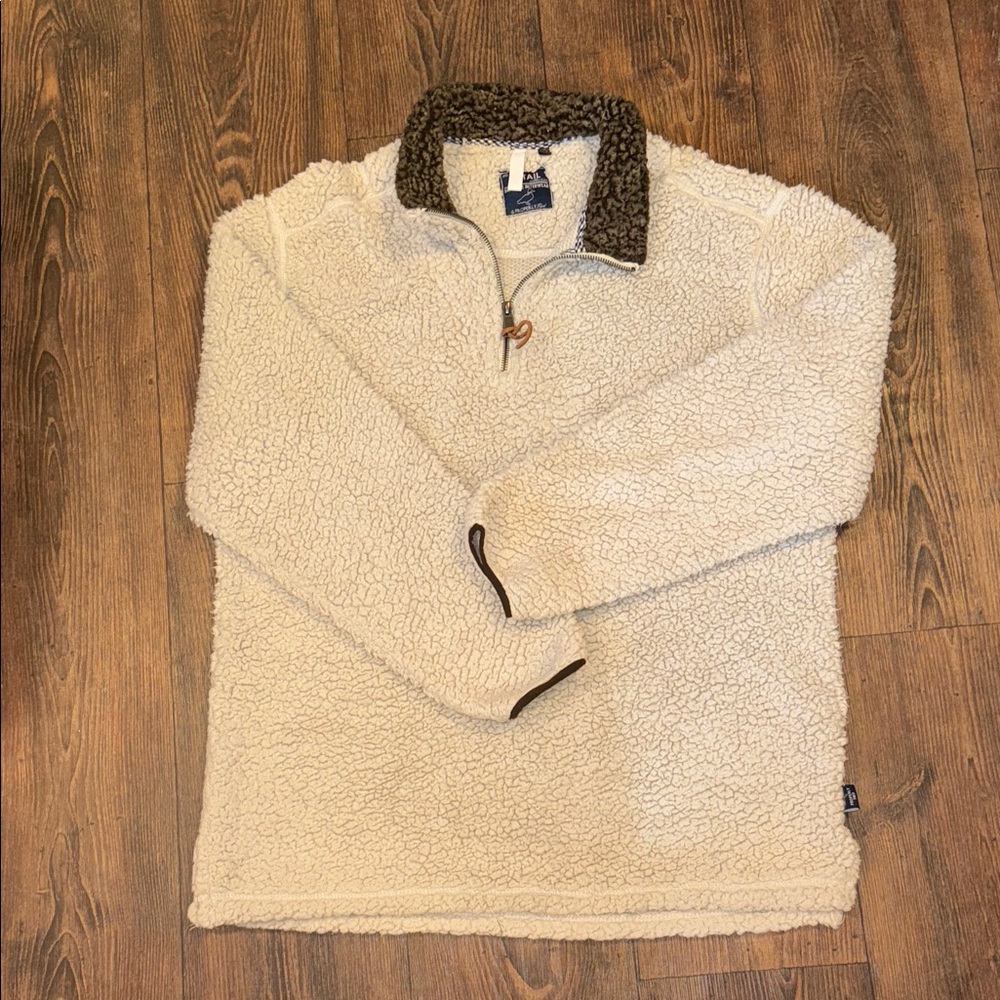 Men's Beige Sherpa Zip-Up Sweater